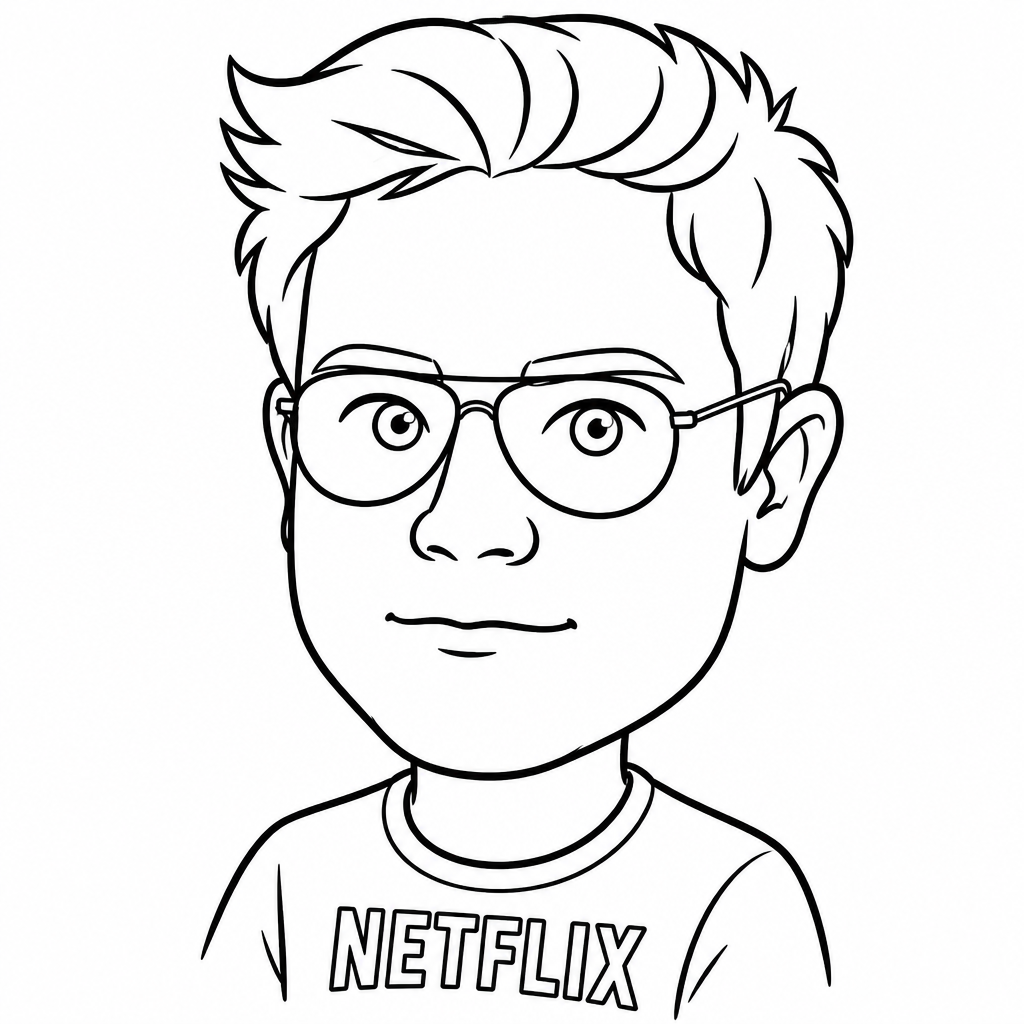 Drawing of a man with glasses wearing a Netflix shirt created by a SketchBot