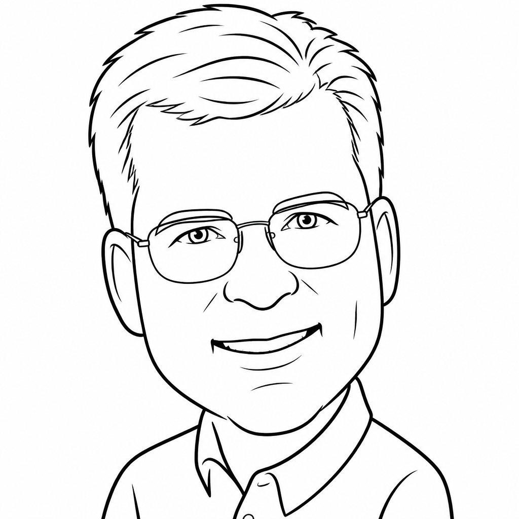 Realistic robotic sketch of a man with glasses and a collared shirt