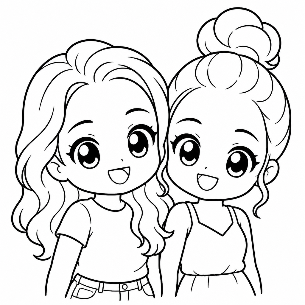 Chibi drawing of two girls smiling 