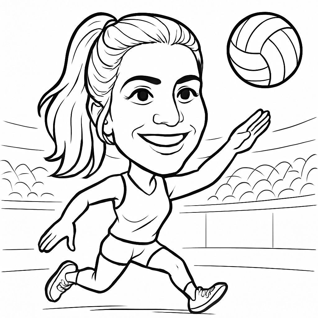 Woman playing volleyball Caricature Sketch by Robot (whimsical)