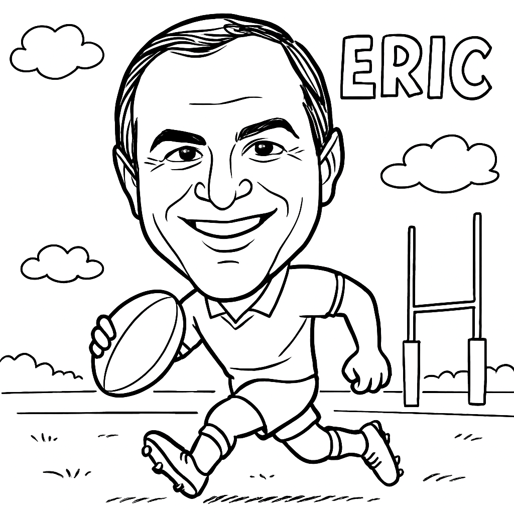 Robotic sketch of man playing football with the name "Eric" in the corner