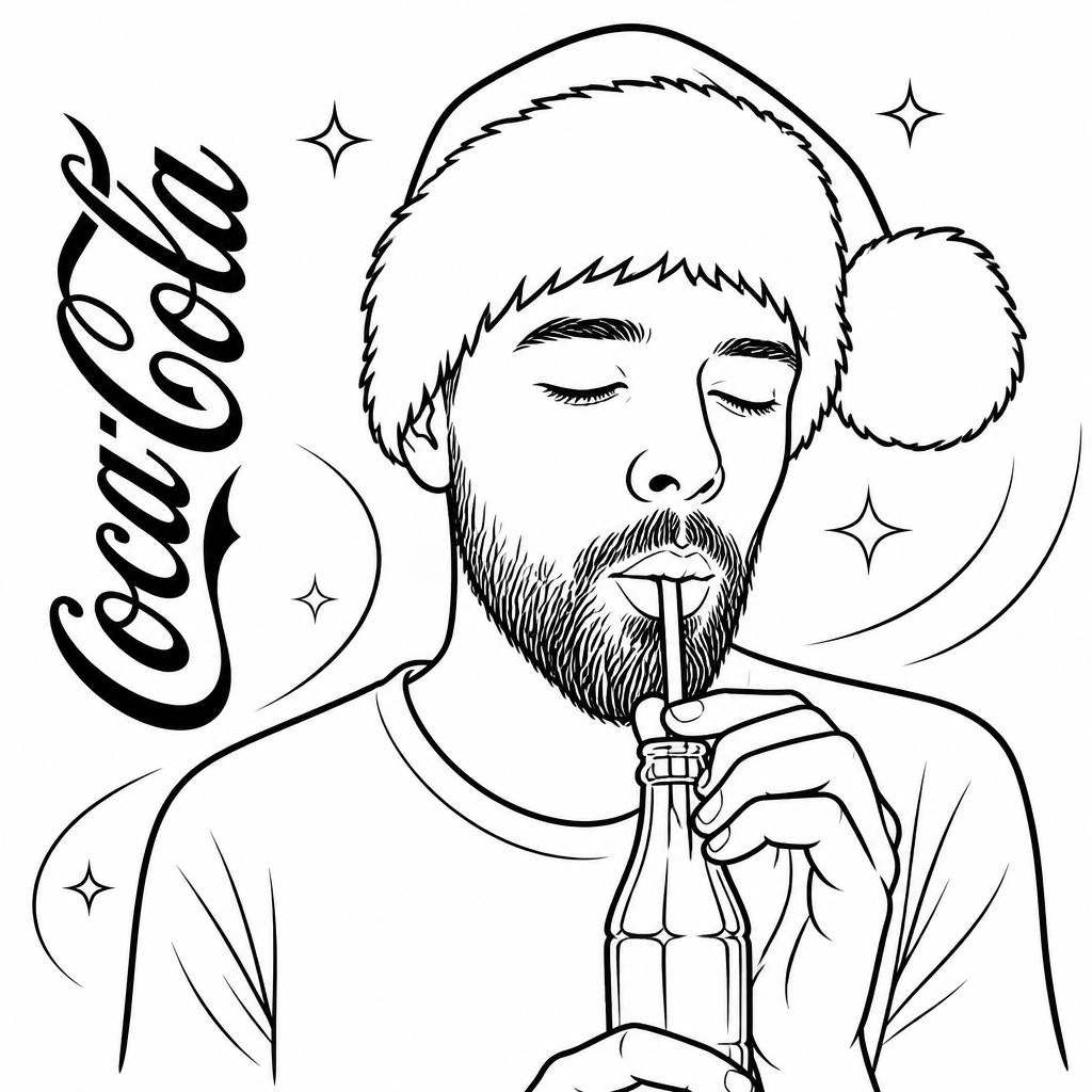 Man drinking coca-cola with a santa hat (Sketchbot rendering)