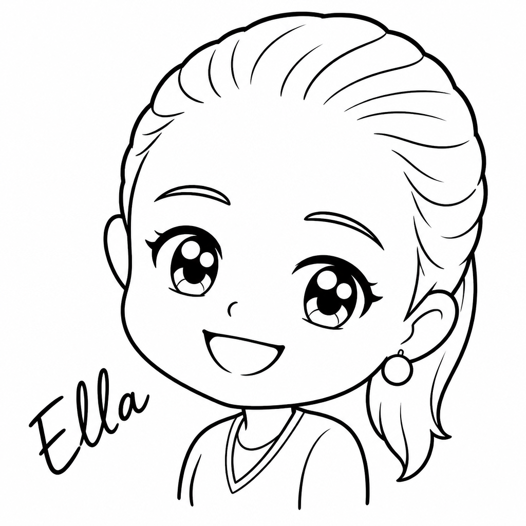 Robotic drawing of a girl with the name "Ella" written in the corner