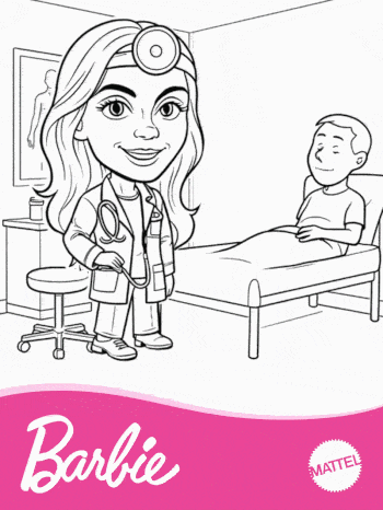 Barbie-themed robot sketch sharable animation of Doctor Barbie checking out a patient