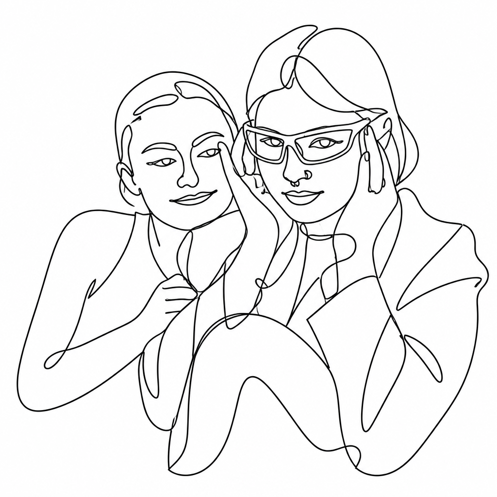 Robotic sketch rendering of two women (continuous line style)