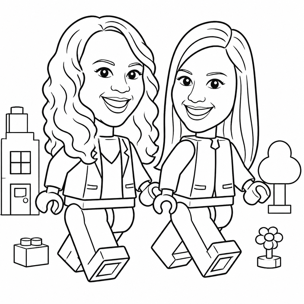 Drawing of two woman with lego bodies created by SketchBot software