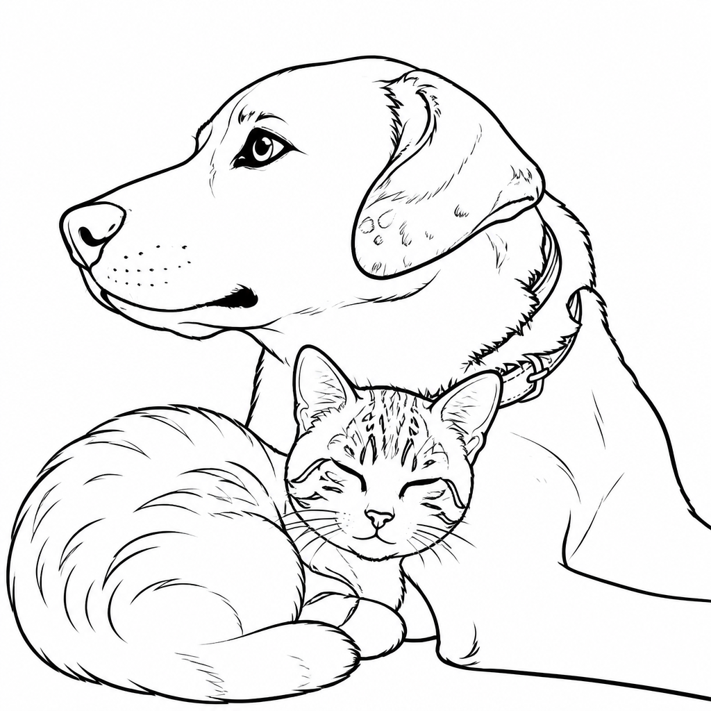 Portrait sketch of a dog and cat