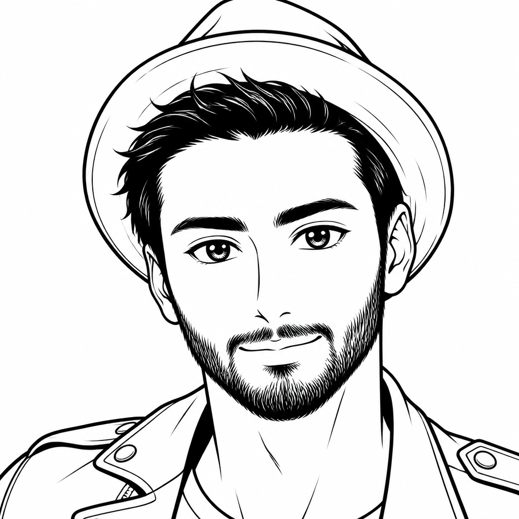 Man with a hat and beard (SketchBot anime rendering)