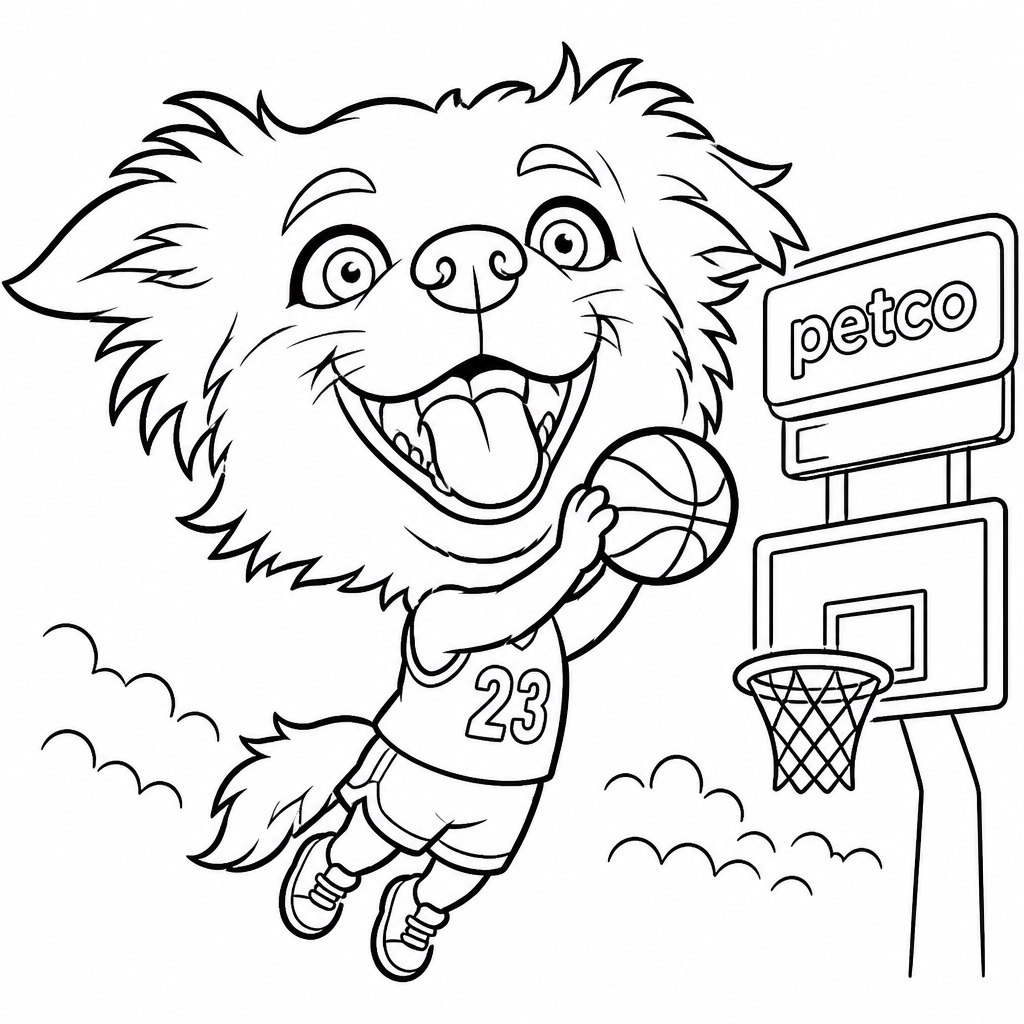 Sketch of dog playing basketball created by a robot