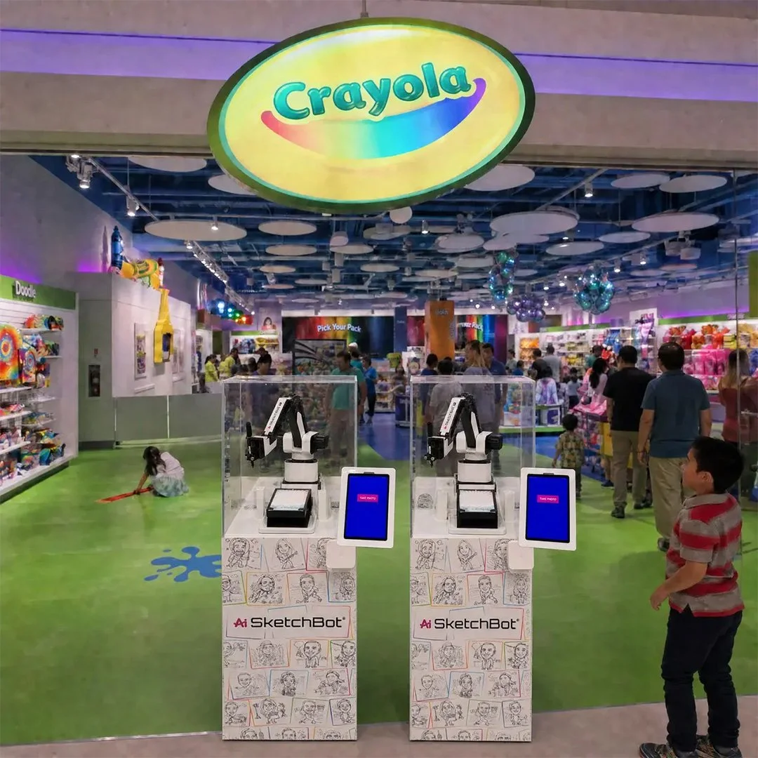 Crayola's Mall of America set up of the SketchBot Kiosk