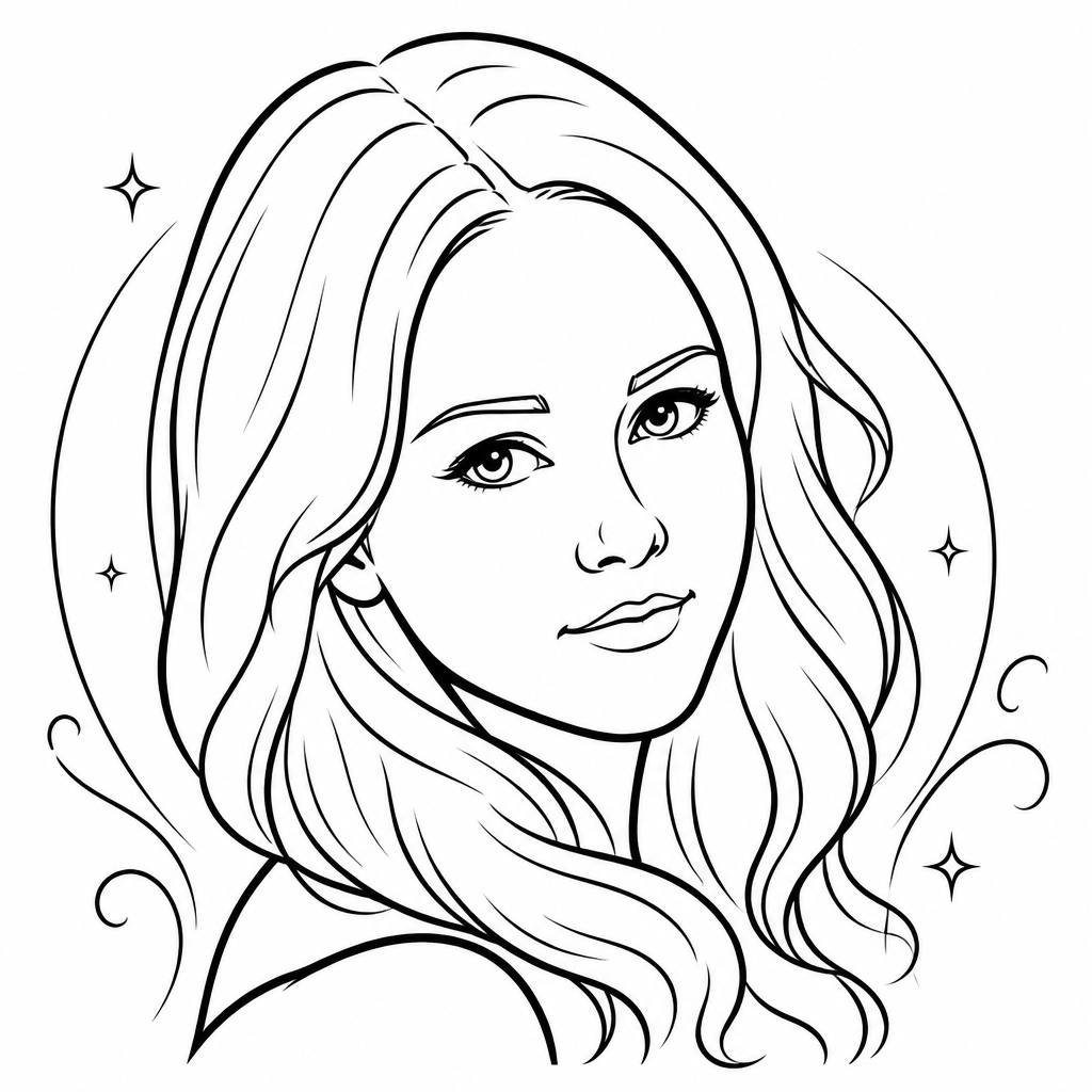 Glam portrait of a young woman created by robotic sketch artist
