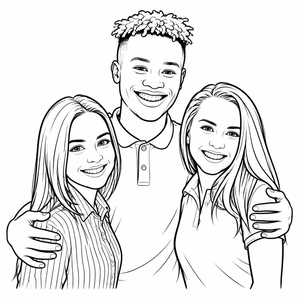 Realistic drawing of two woman and one man embracing