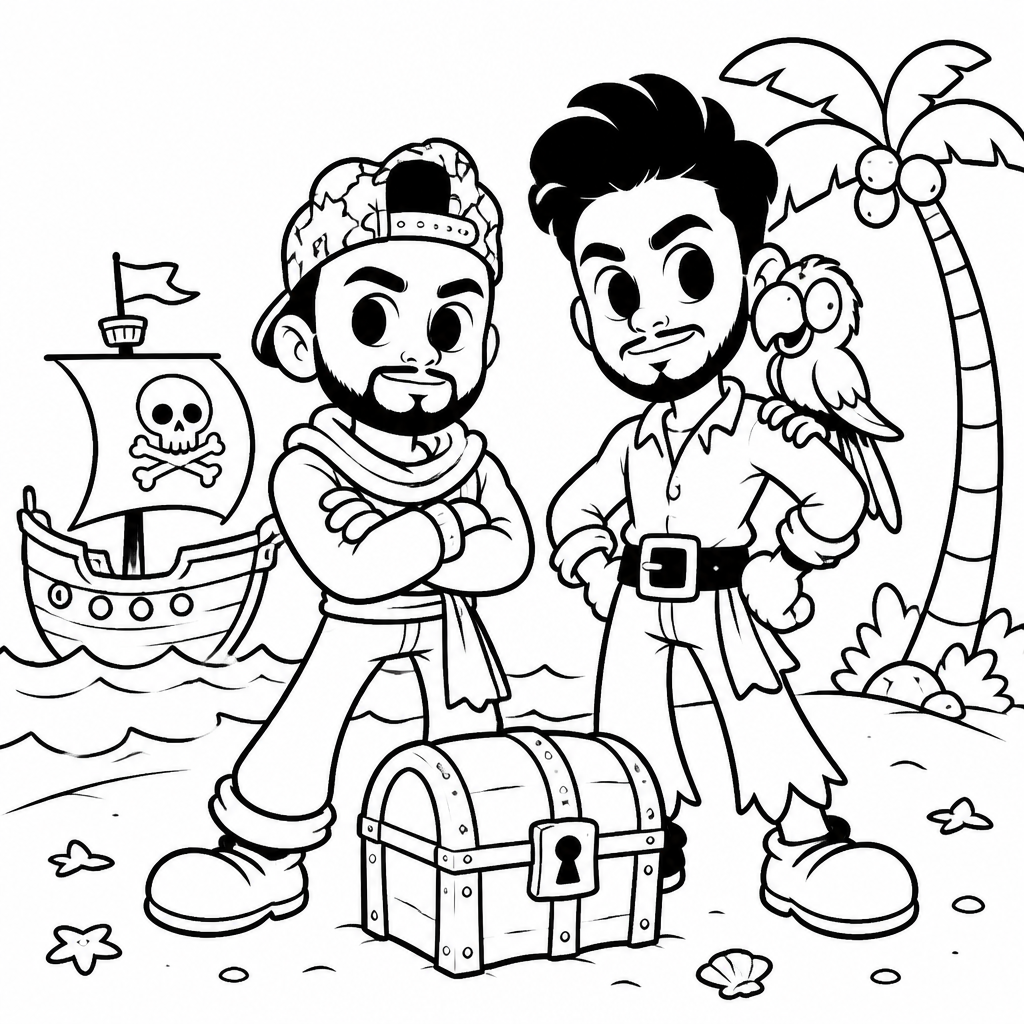 Retro sketch of two men as pirates created by SketchBot