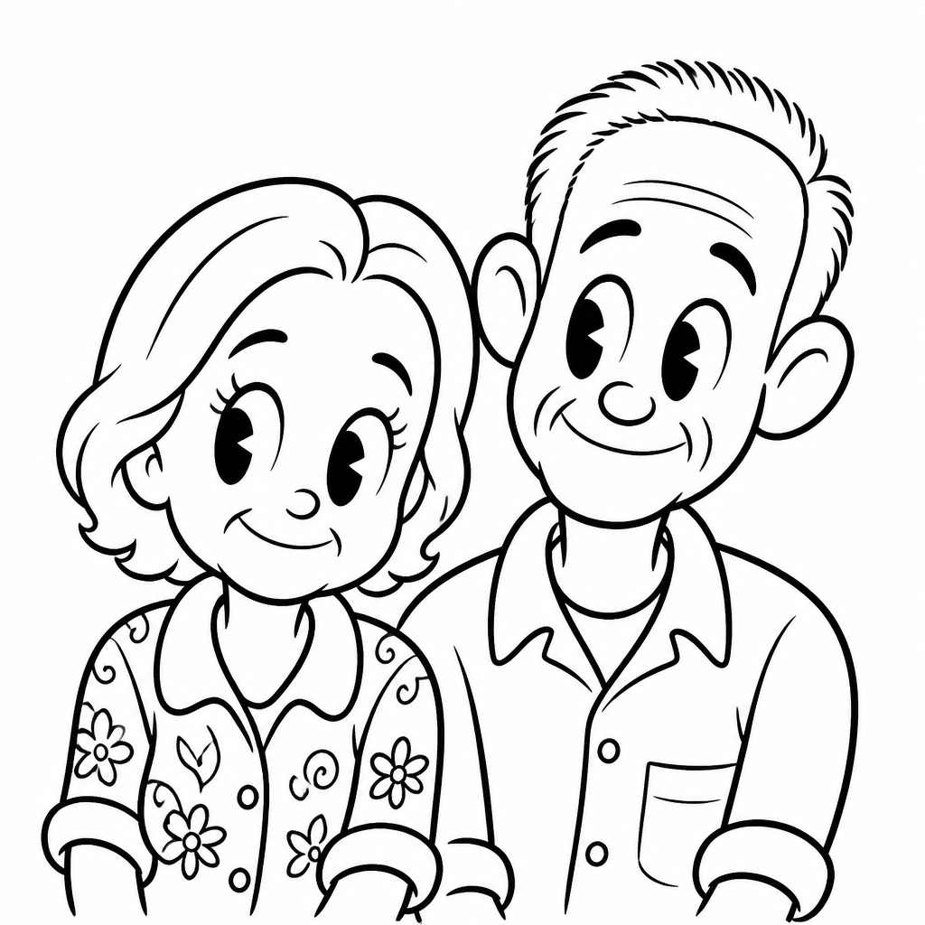 Retro cartoon of a middle-aged couple smiling (Sketch)