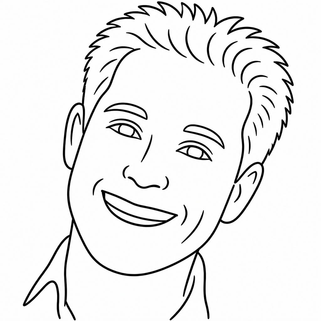 SketchBot drawing of a man smiling (standard portrait)