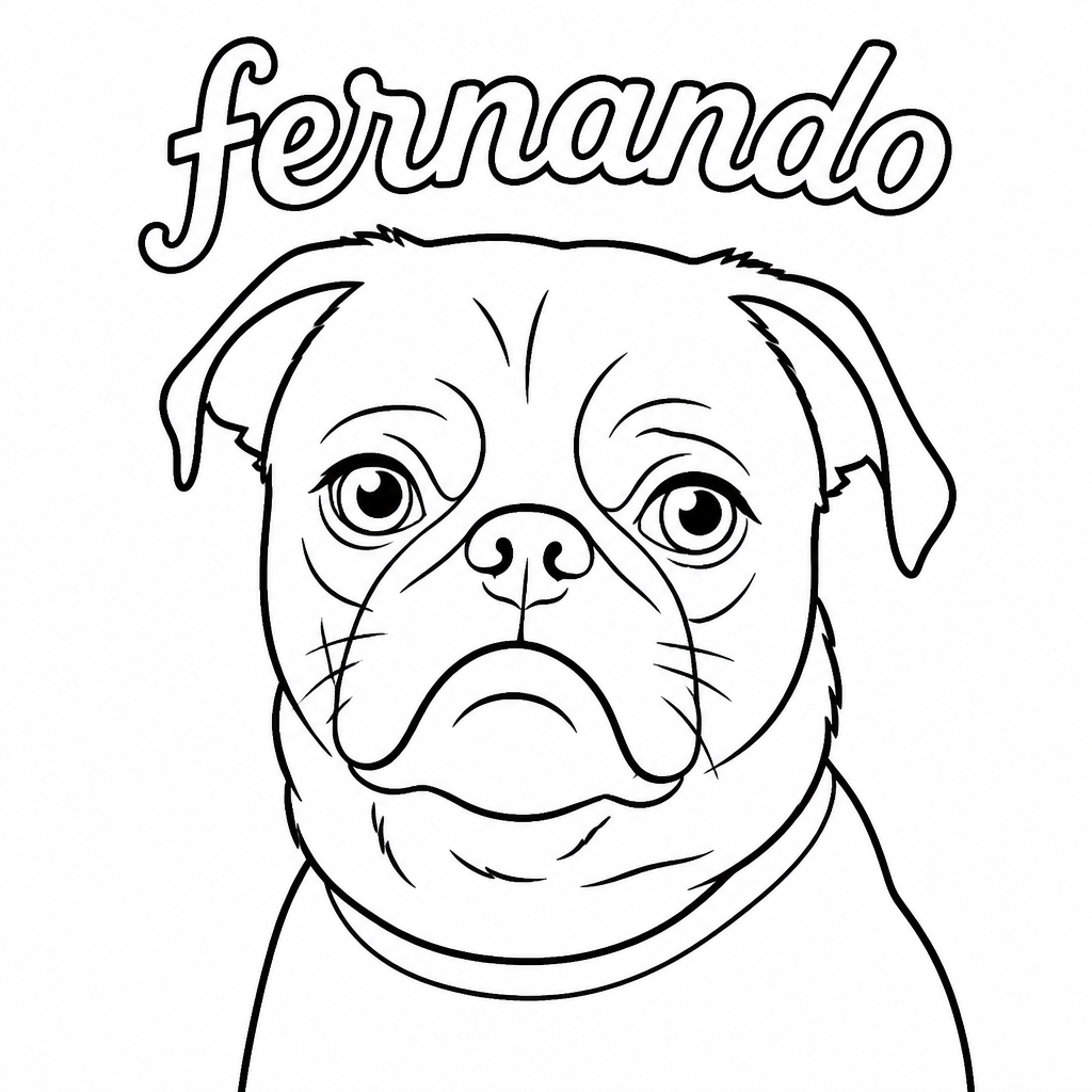 SketchBot drawing of a dog with "Fernando" written at the top