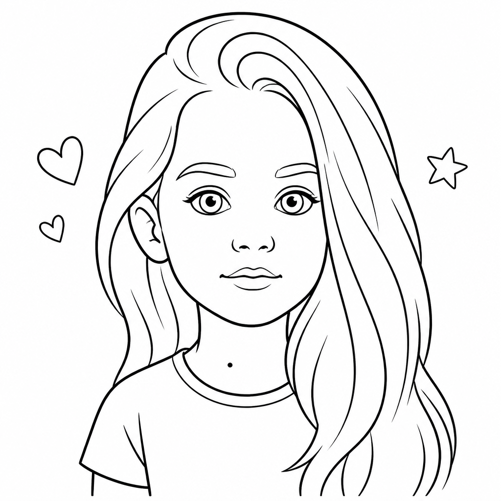 SketchBot drawing of a young girl with stars and hearts next to her head