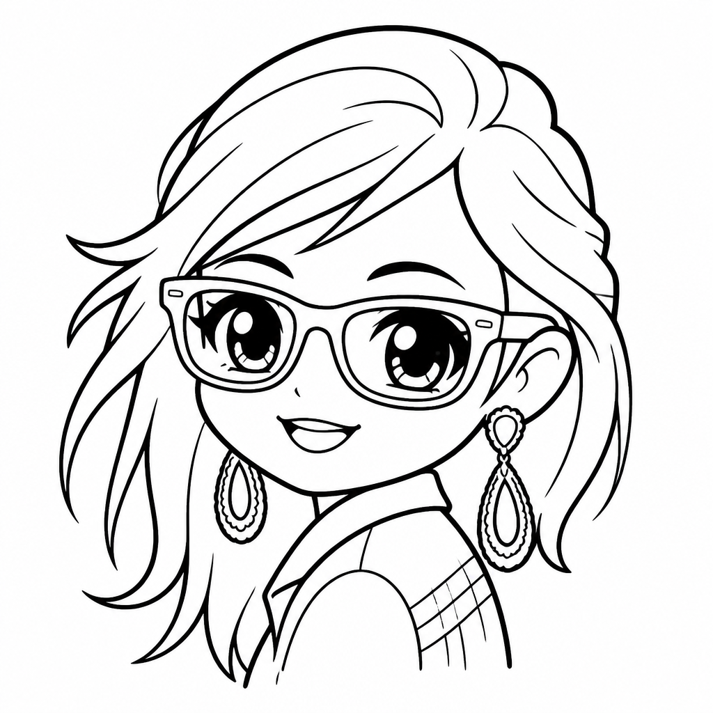 Chibi portrait sketch of a woman in glasses