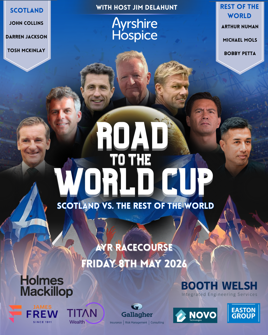 Holmes Mackillop Sponsored Ayrshire Hospice Road to the World Cup fundraiser announces squad of special guests