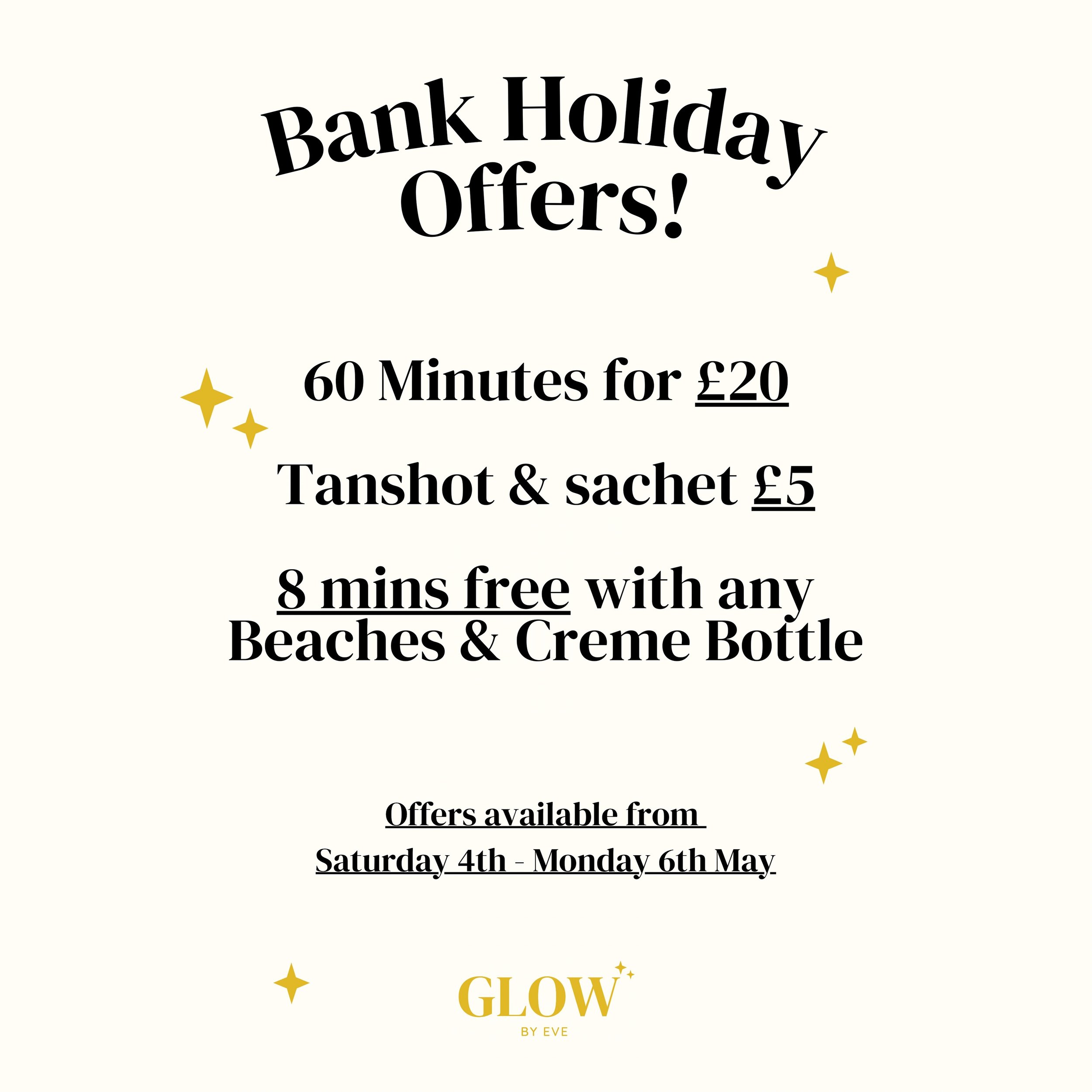 Bank Holiday offers!✨
Available from Saturday 4th to Monday 6th May✨