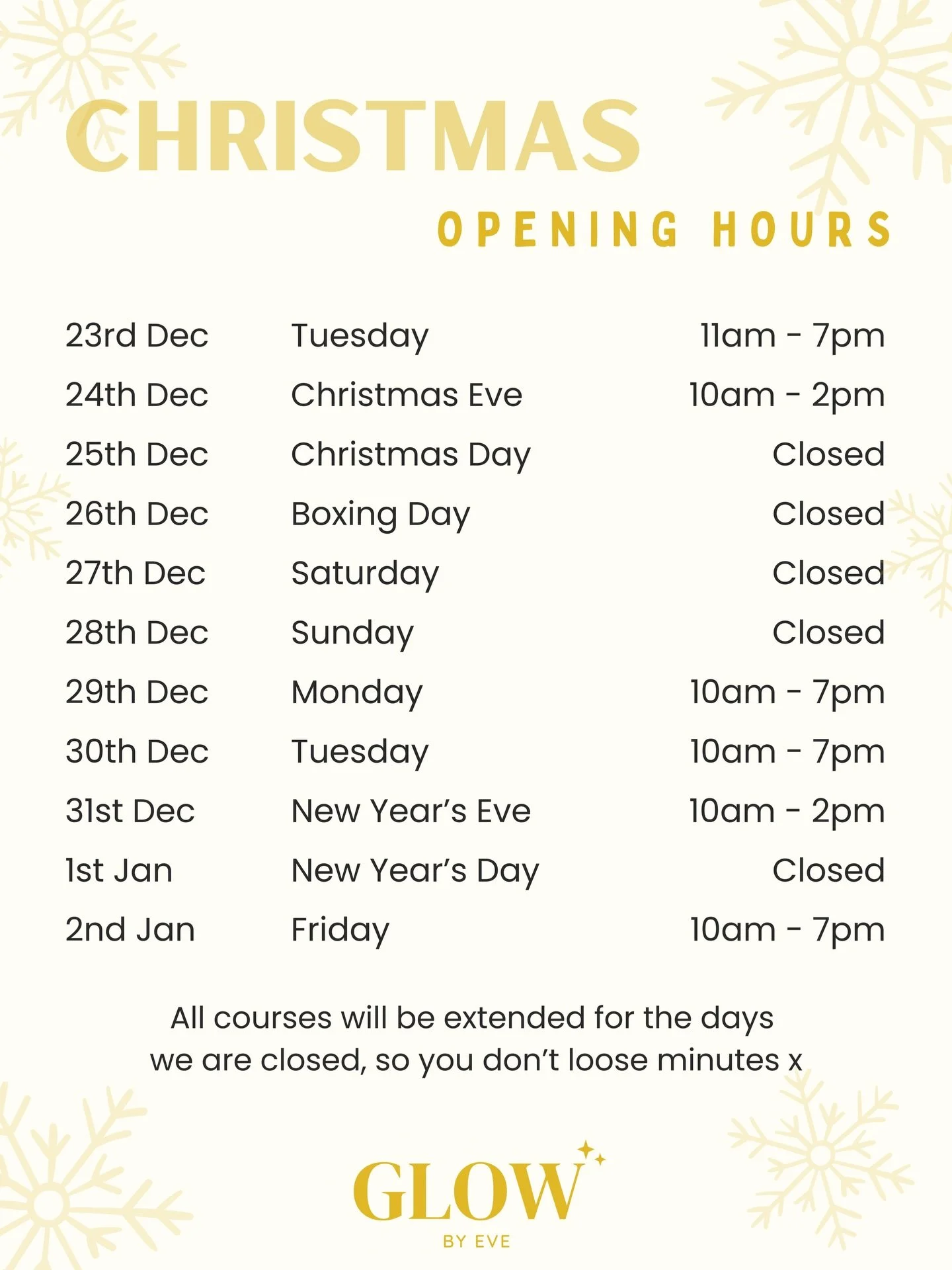 This years Christmas opening hours 🤍✨🎄