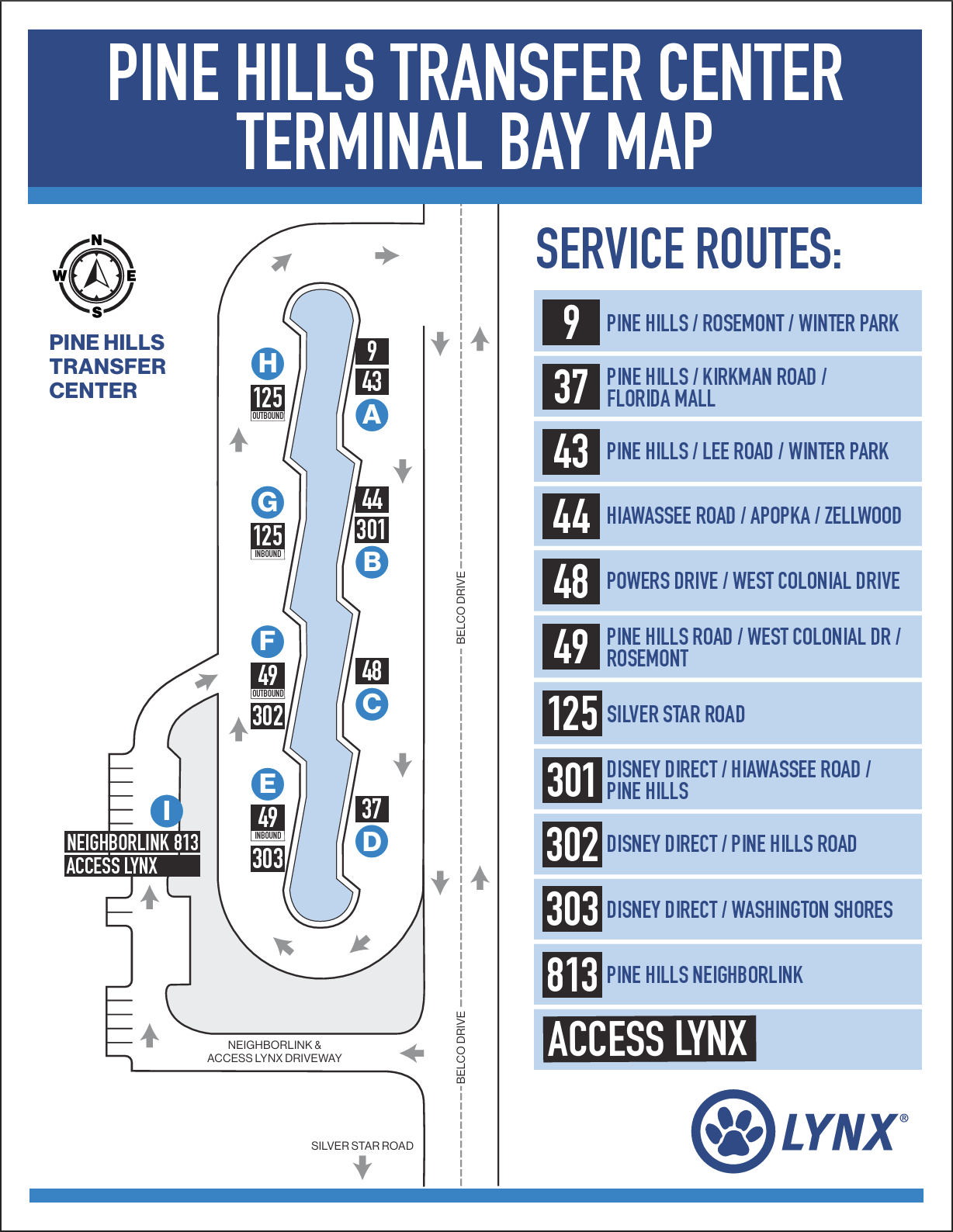 Pine Hills Transfer Center terminal bay map