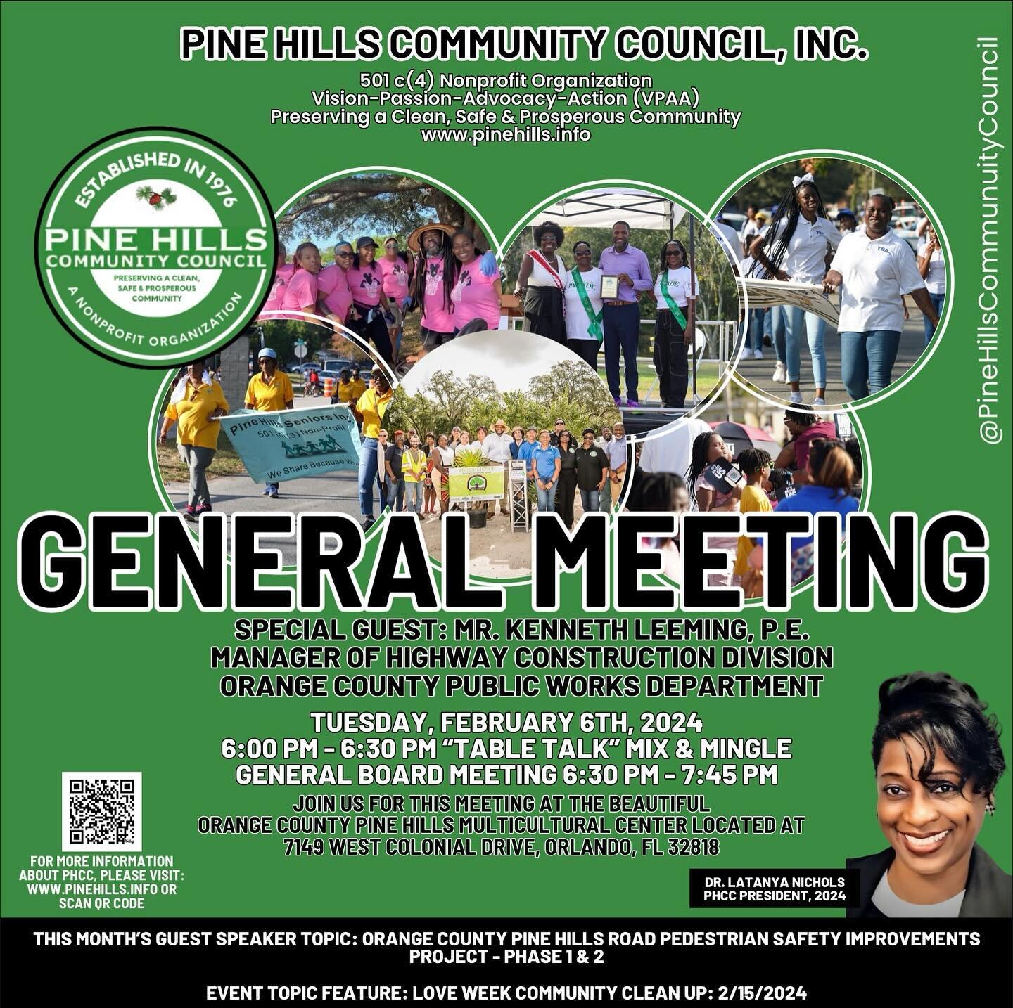 Join us for our general meeting February 6th, 2024 at the Orange County Pine Hills Multicultural Center.