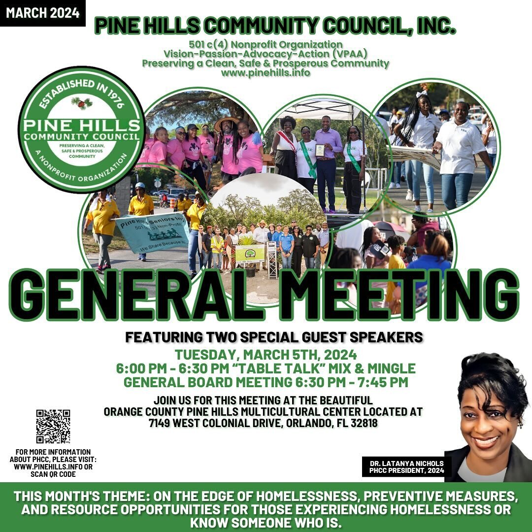 Join us on March 5th, 2024 at 6:00 pm at the Orange County Pine Hills Multicultural Center.
