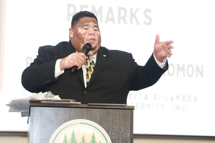 Julien Serrano-O'Neil delivering a speaking engagement