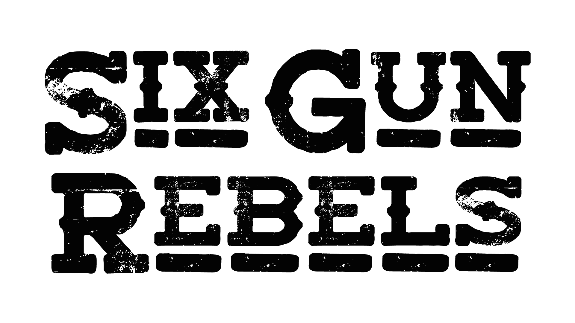 Silhouette of a six-pack of beers with the text "Six Gun Rebels" in bold, stylized font.