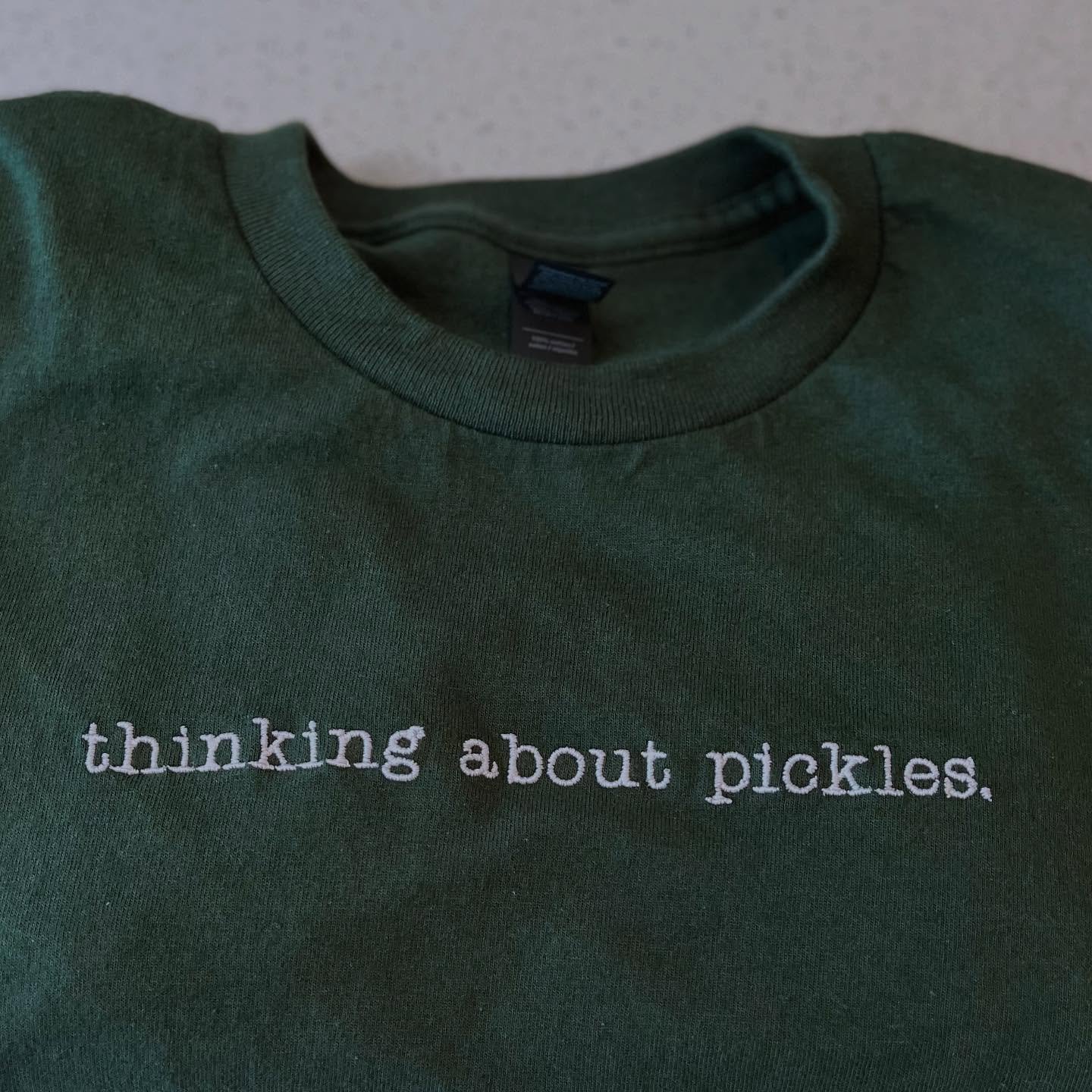 Another order for another pickle lover! Custom made embroidered t-shirt. Got to the Lei and Gray website, shop-&gt; dream big , and put in your custom order request for a quote! Any saying on virtually anything 💚 #pickles #ilovepickles