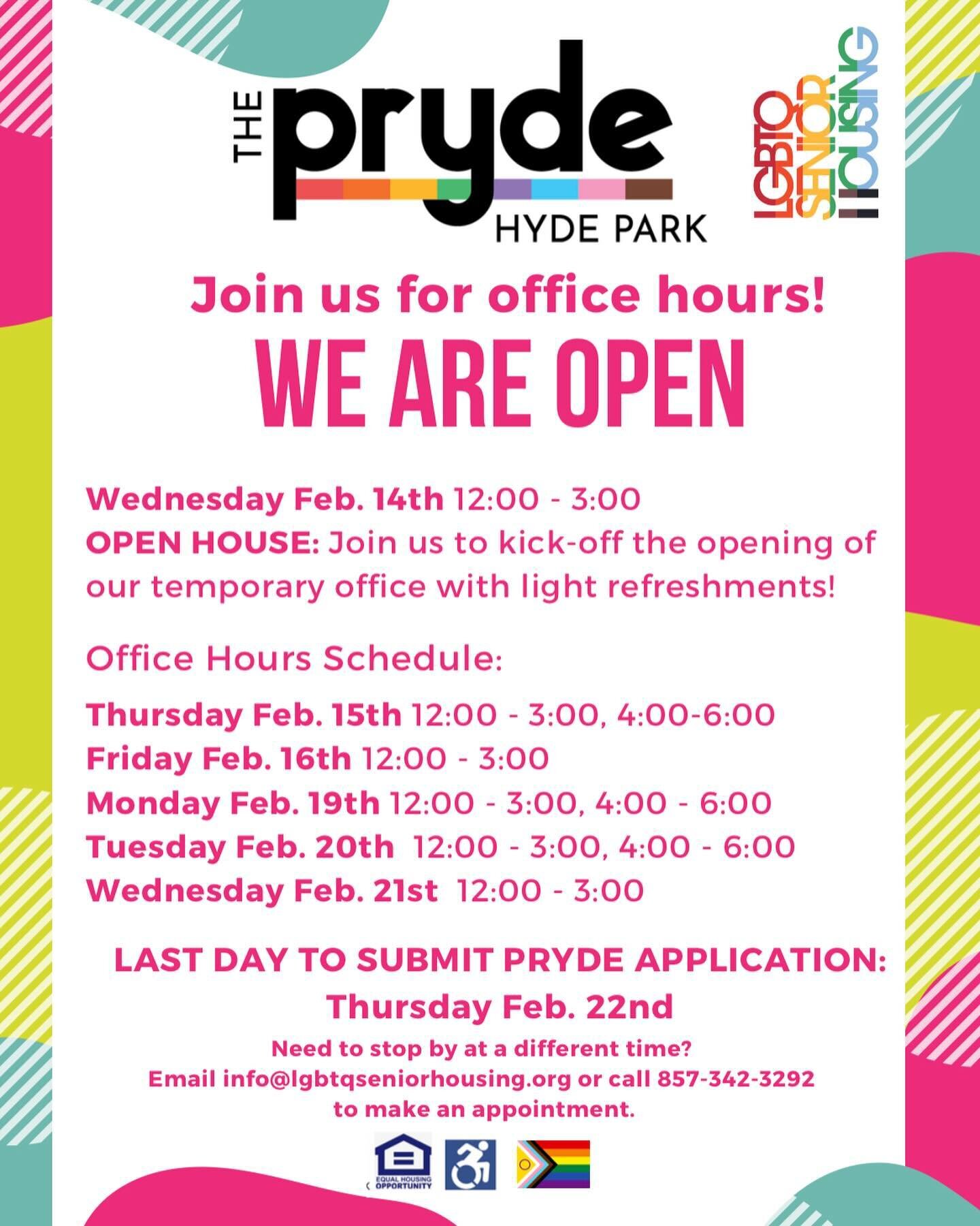 With just NINE days left to apply for #ThePryde&rsquo;s housing lottery, we&rsquo;re happy to announce the opening of our temporary office in Hyde Park and our drop-in office hours. We hope to see you at 51 Fairmount Ave. for our Valentine&rsquo;s Da