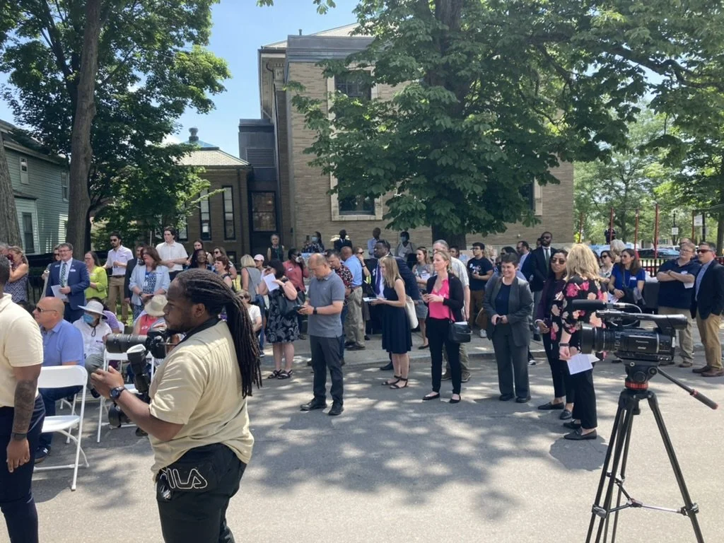 Reporters covering Pryde Groundbreaking ceremony