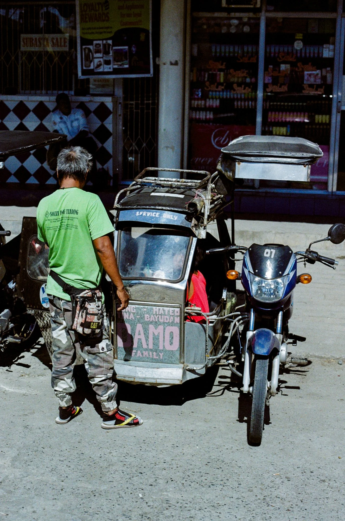 'Tricycle, Cabanatuan City, 2019’
 
Original — A2 Print & Frame £350
 
 
Postcards — £8
 
Limited edition postcards ( signed & poem)— £12
 
 
Available to purchase at Kubo Garden