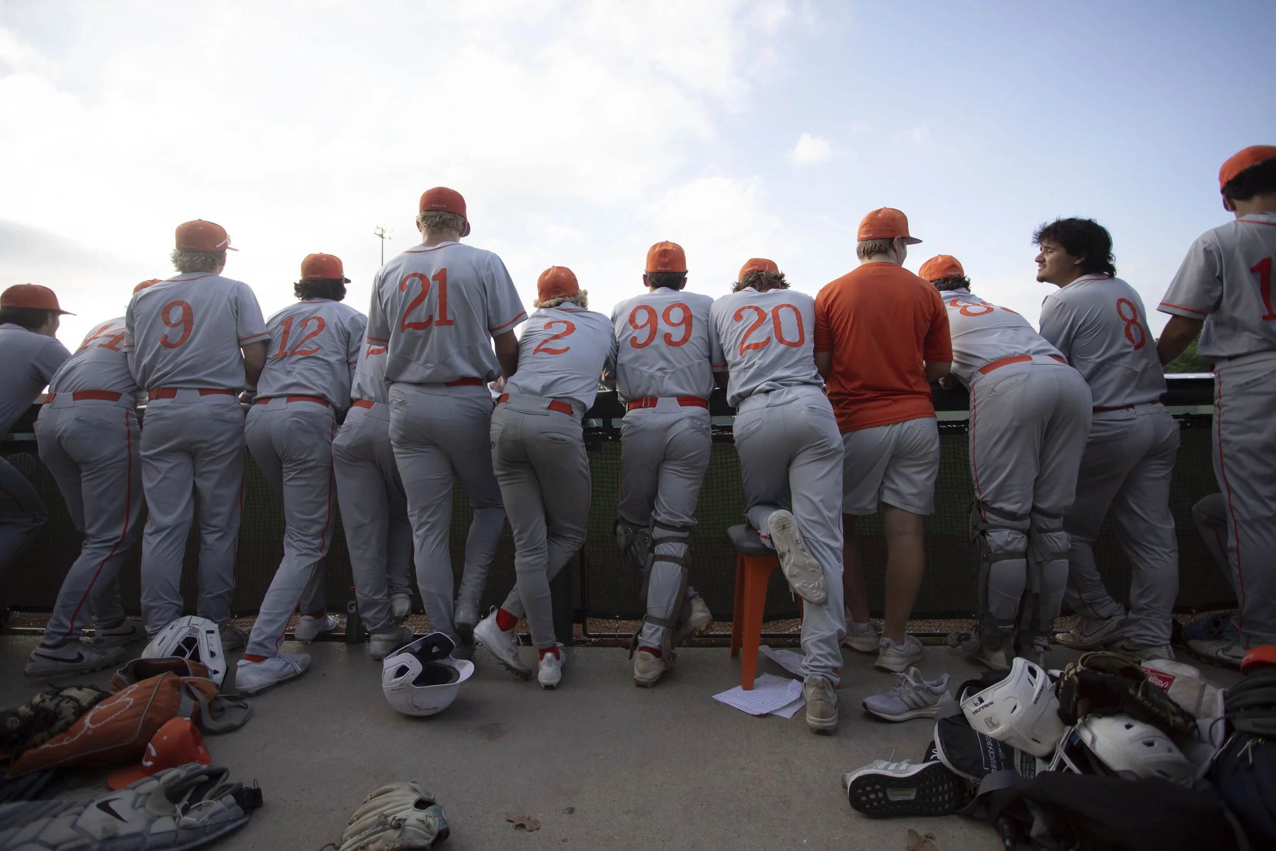 Celina baseball players lean up against the fence during a bi-district playoff game against Lake Dallas at Lake Dallas High School on Thursday, May 1, 2025. (Daniel McGregor-Huyer/Zuma Press Wire)