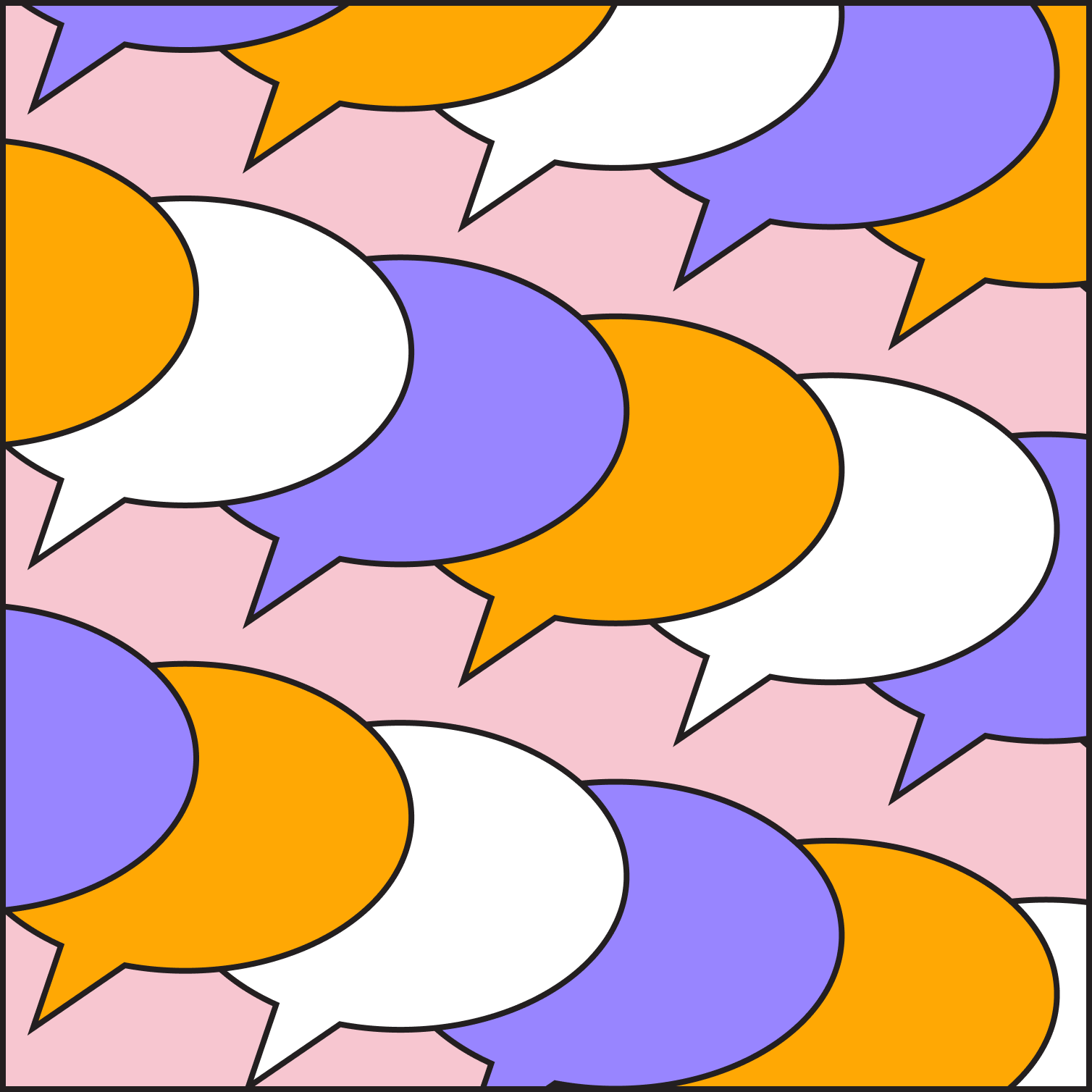 Illustration: overlapping speech bubble pattern (solid lines)
