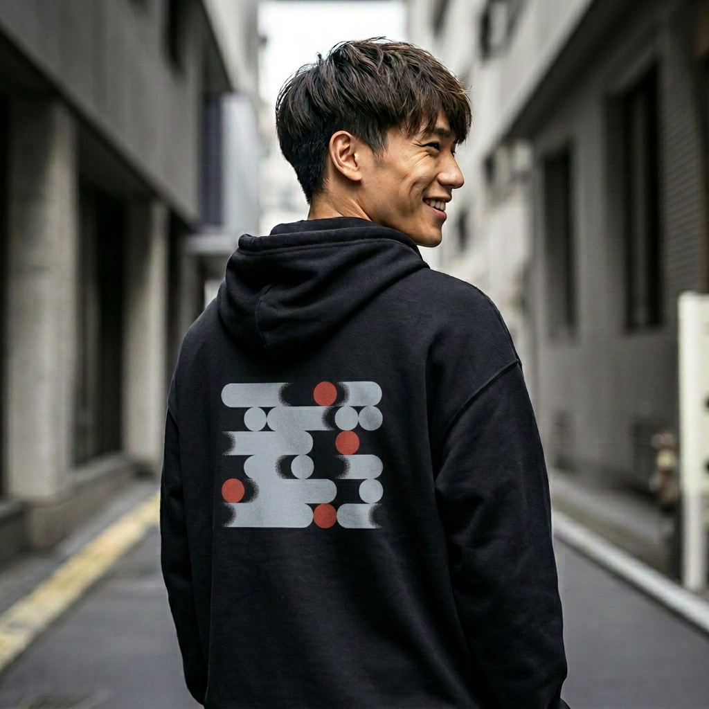 Sourcegraph branded sweatshirt with custom illustration on the back