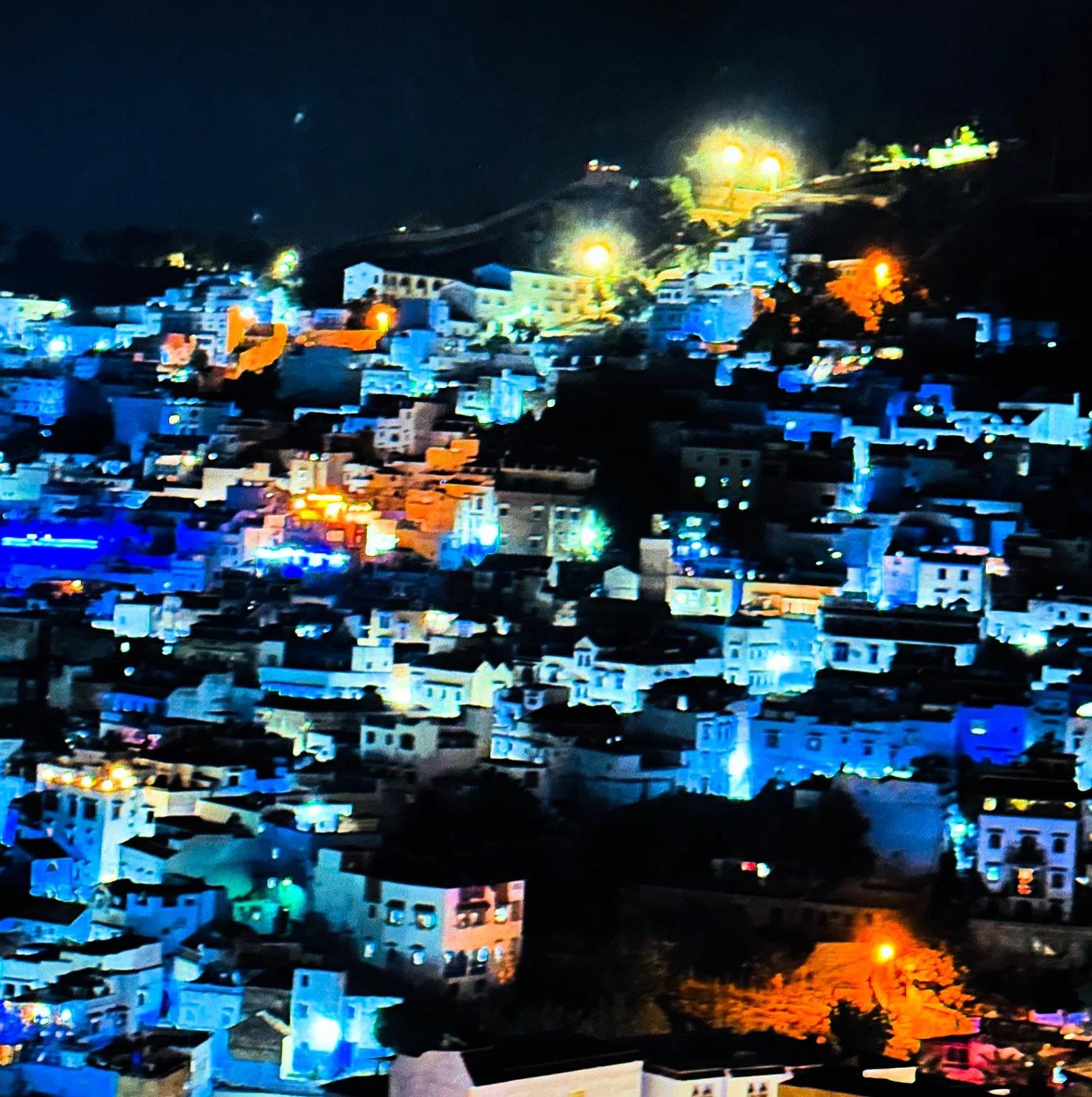 Nighttime view of Chefchaouen chefchaouen, Morocco