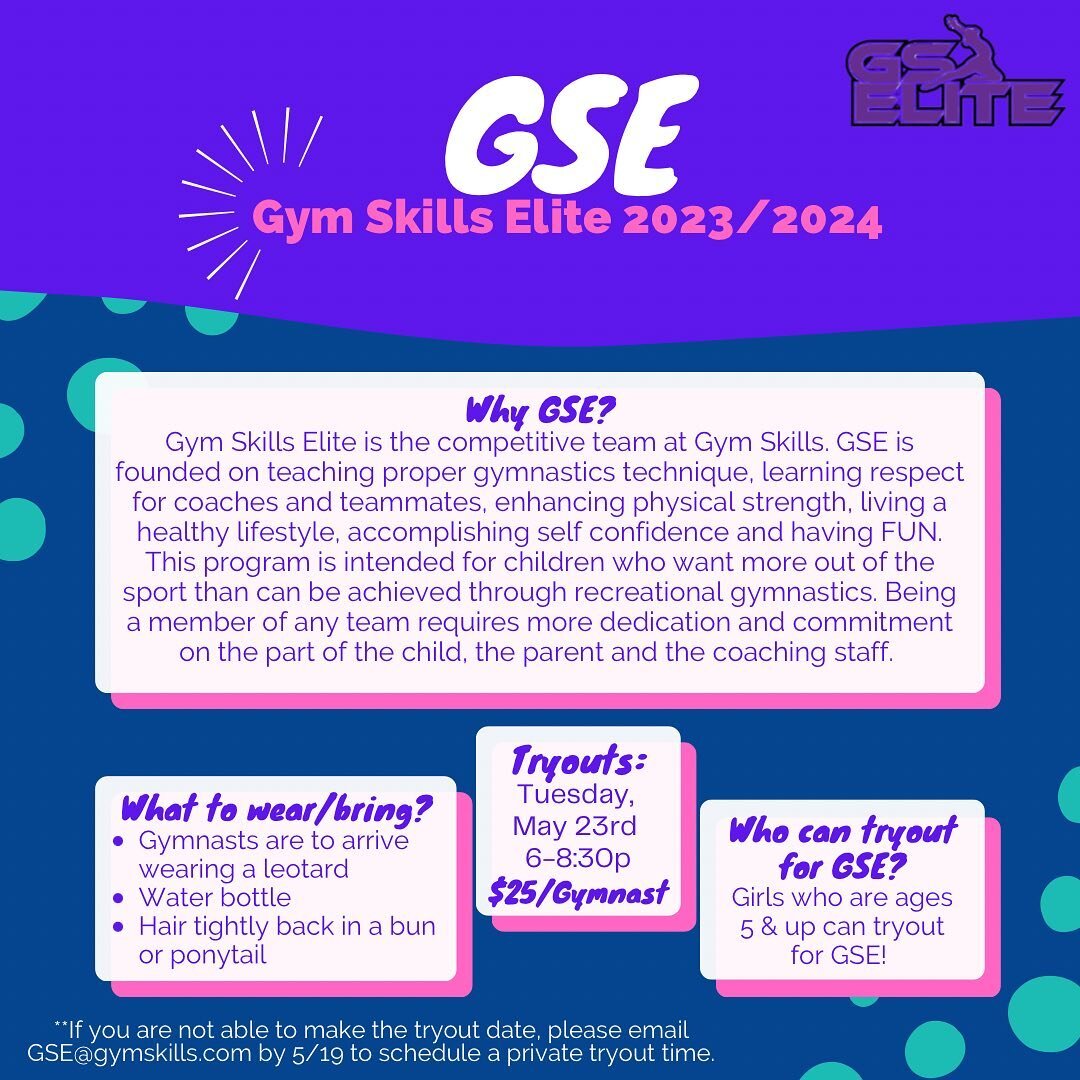 🤸🏽&zwj;♀️GYM SKILLS ELITE (2023-2024)
⭐️Why GSE?
Gym Skills Elite is the competitive team at Gym Skills. GSE is founded on teaching proper gymnastics technique, learning respect for coaches and teammates, enhancing physical strength, living a healt