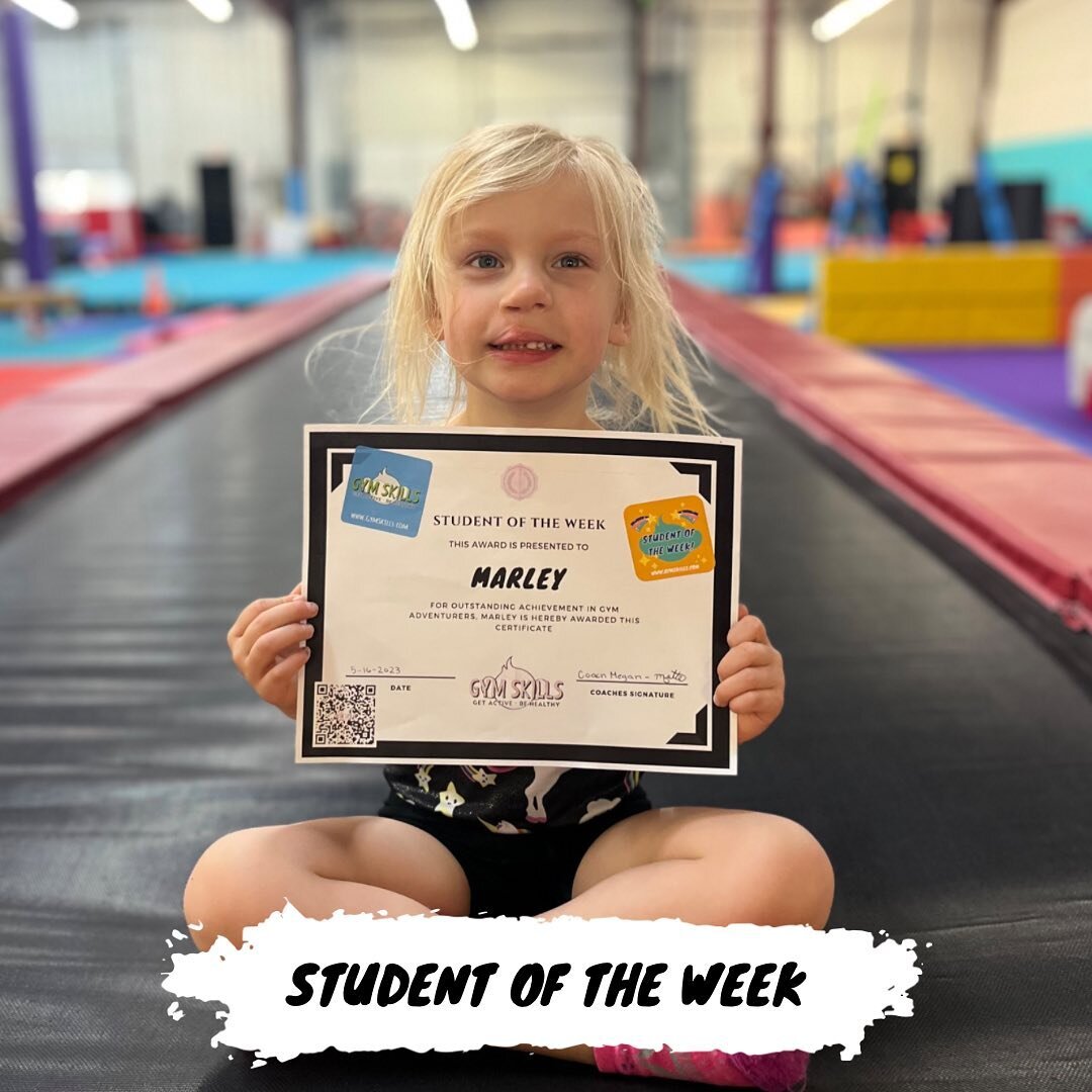 ⭐️STUDENT OF THE WEEK⭐️
🐵MARLEY!

🤸&zwj;♀️Marley is in Gym Adventurers, she works hard each week and loves to encourage her friends. Way to go, Marley! 

Get to know Marley 😊
🐵Where is your favorite place in the world?
At gymnastics 
🐵Who is you