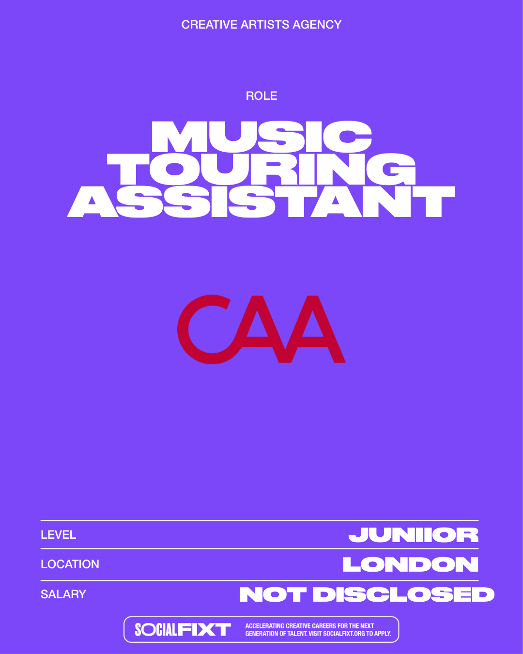 Music Touring Assistant, CREATIVE ARTS AGENCY (CAA)
