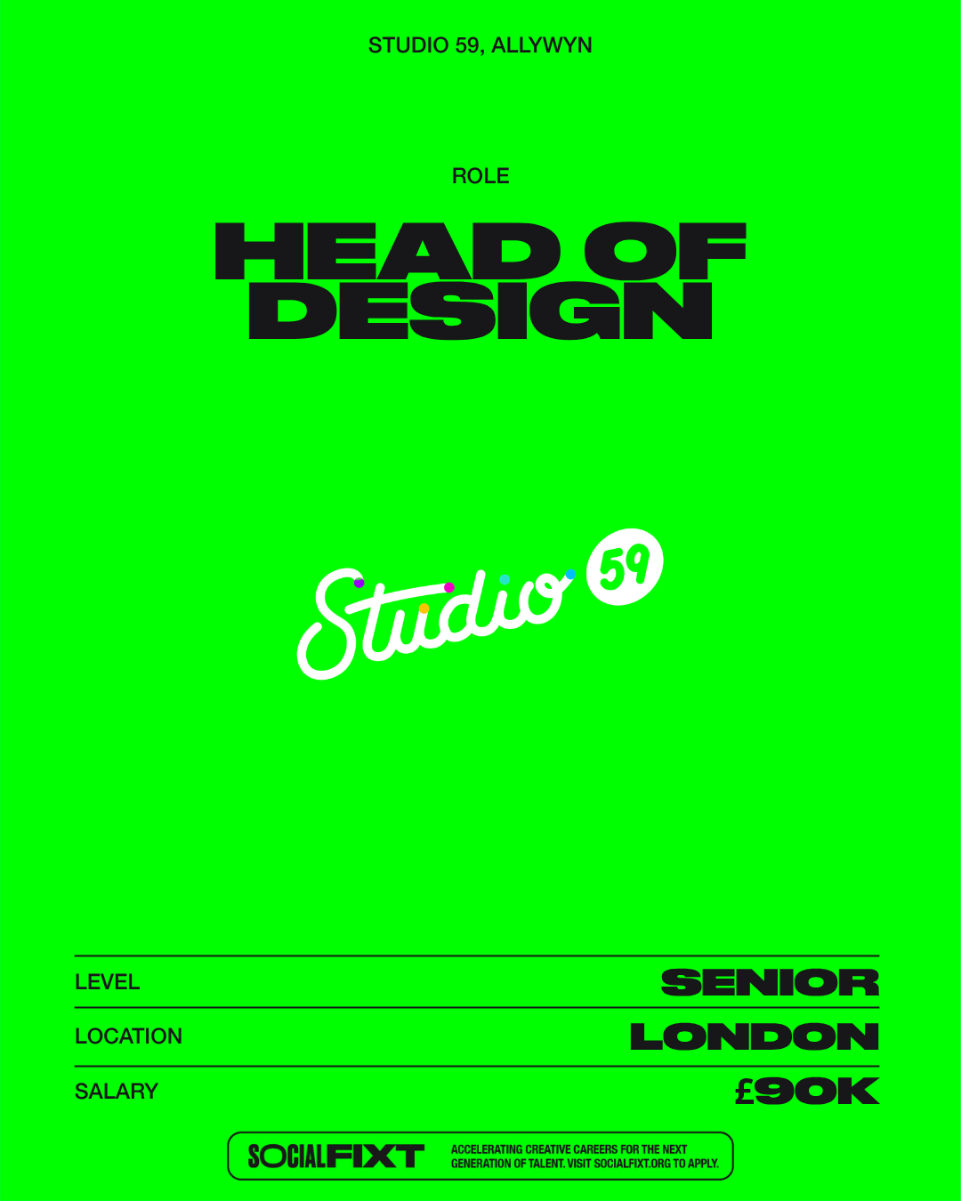 Head of Design, STUDIO 59 (The National Lottery - Allywyn)