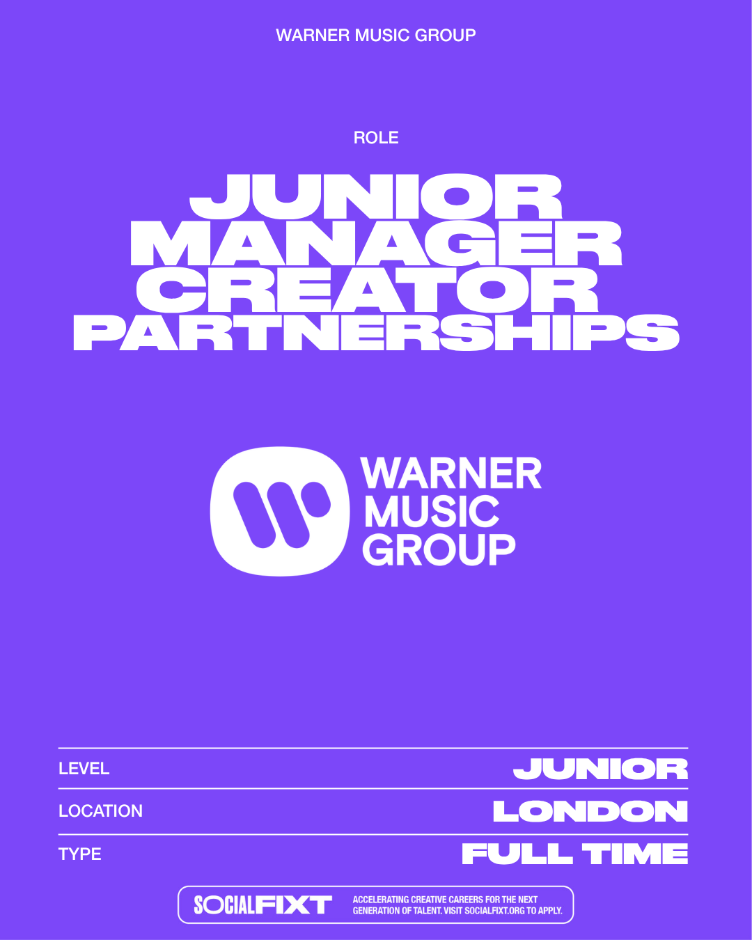 Junior Manager (Creator Partnerships), WARNER MUSIC GROUP 