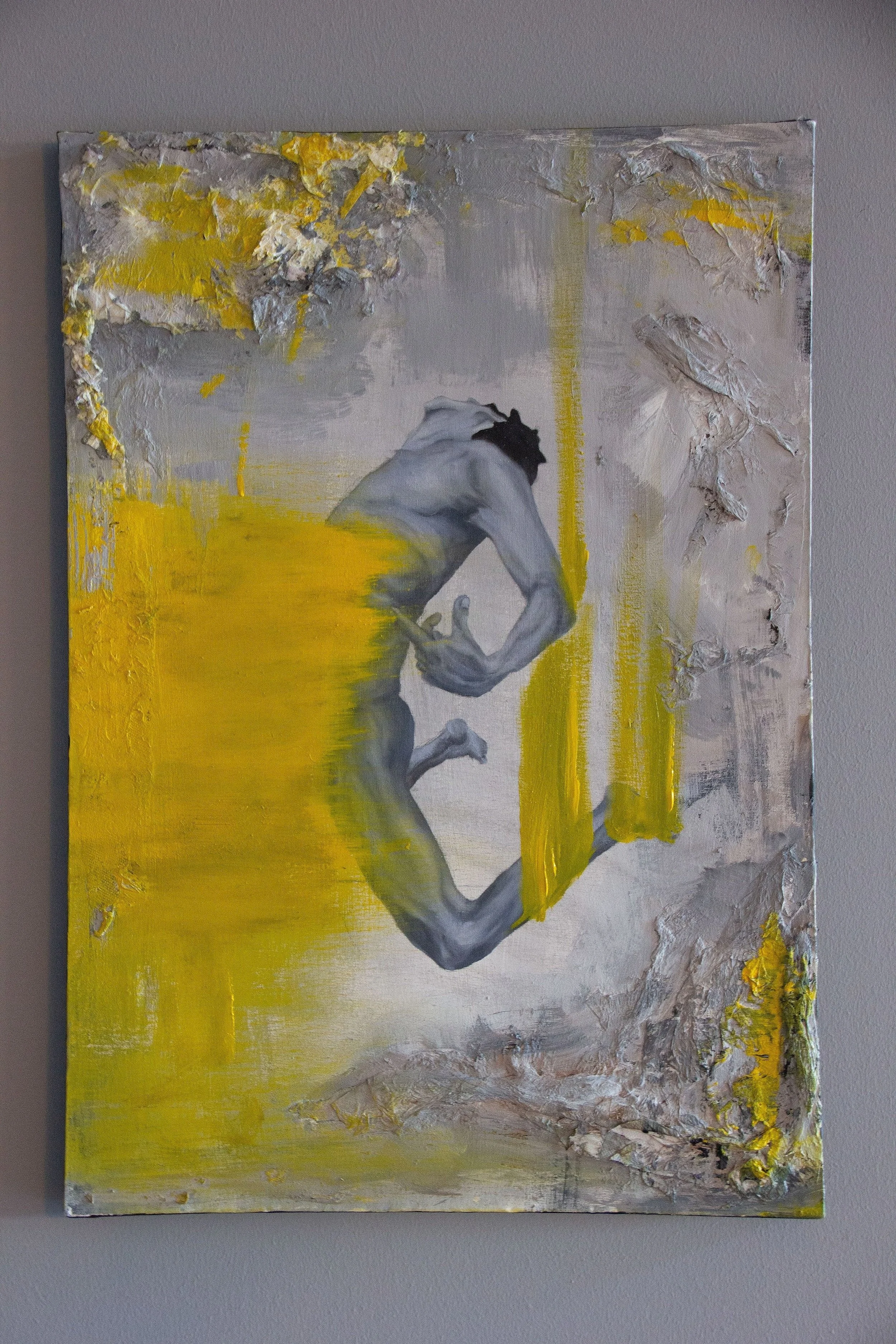 Portrays the viewers’ arrival to the true essence of self. The lack of skin tones represents humans' core identity which is shown with the use of color and brush strokes. The figure's positioning depicts the want humans have to find their unique colo