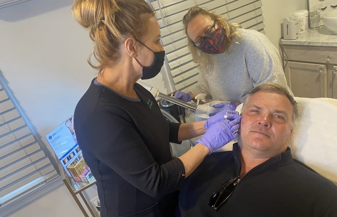 A fun teaching session and a touch up for our handsome client!  #NFL #SportsHub #98.5 #AgingGracefully #Patriots #NEPatriots #Boston #NewEngland #TVready