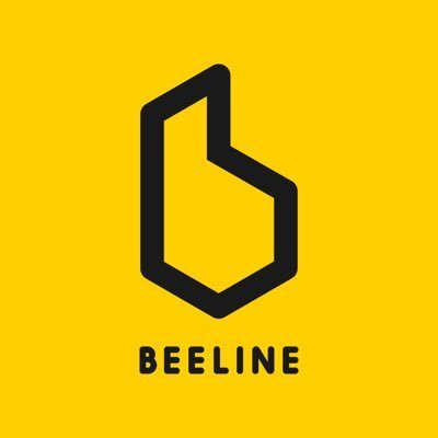 A yellow background with a black outline of the letter B and the word BEELINE written below in bold black letters.