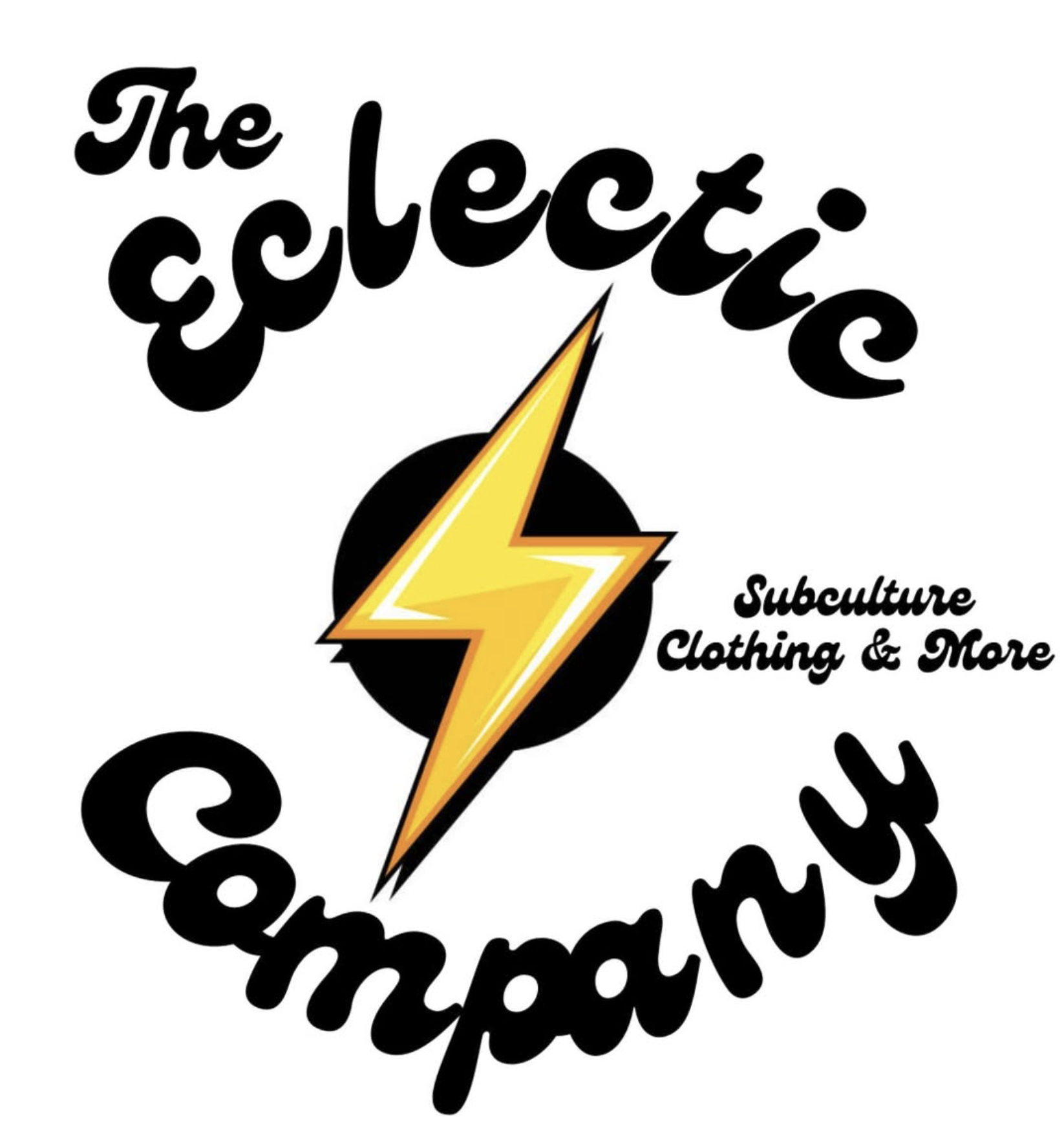 Logo with the words "The Electric" in stylized black font and a yellow lightning bolt with an orange outline in the center, surrounded by smaller black text that reads "Subculture Clothing & More."