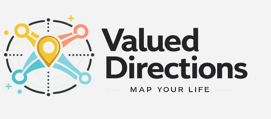 Logo with interconnected colorful dots and a central location marker, accompanied by the text "Valued Directions" and the slogan "Map Your Life."