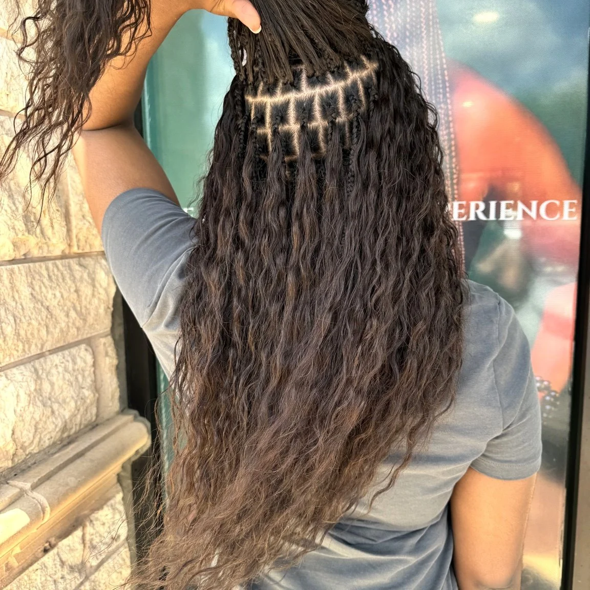 Small boho braids showing a fine, detailed braid size at Legacy Braids in McKinney, TX