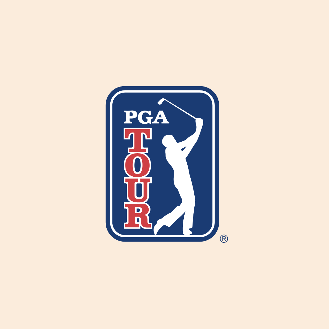 PGA Tour logo featuring a golfer silhouette and red, white, and blue colors.